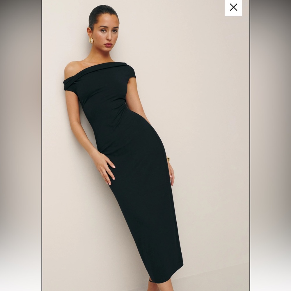 Reformation Elegant Black Midi Dress size medium.